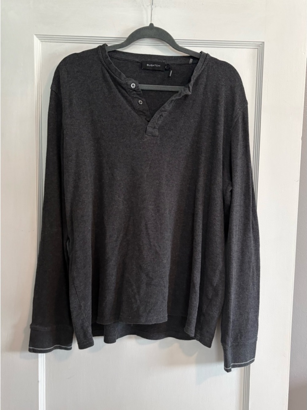Bugatchi Men's Long-Sleeve Charcoal Gray Henley Shirt Size XL